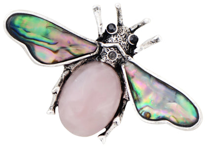 Antique Silvery Tone Abalone Shell Stone Honey Bee Insect Brooch Lapel Pins Pendant Animal Jewelry