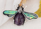 Antique Silvery Tone Abalone Shell Stone Honey Bee Insect Brooch Lapel Pins Pendant Animal Jewelry