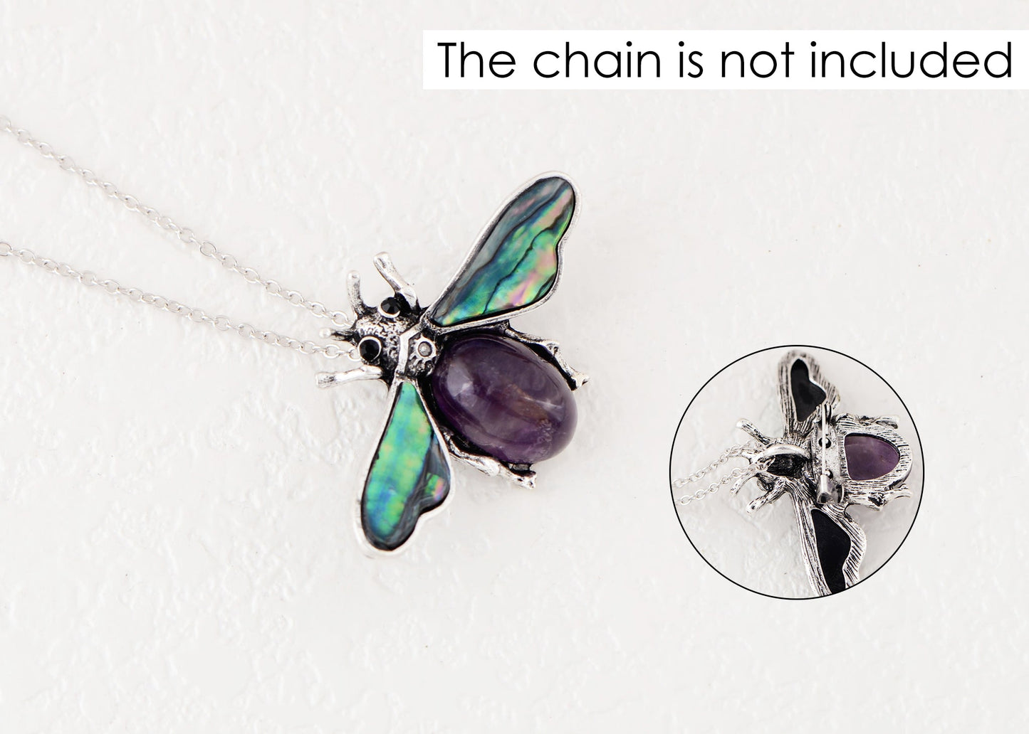 Antique Silvery Tone Abalone Shell Stone Honey Bee Insect Brooch Lapel Pins Pendant Animal Jewelry