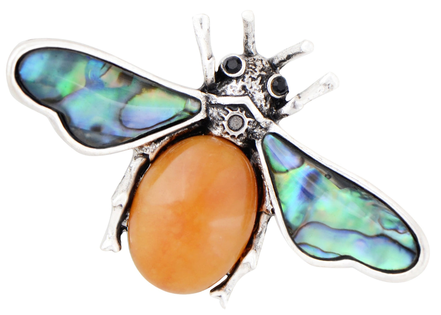 Antique Silvery Tone Abalone Shell Stone Honey Bee Insect Brooch Lapel Pins Pendant Animal Jewelry