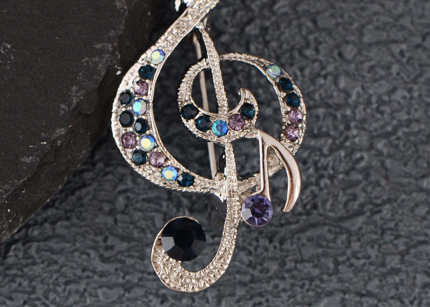 Elegant Rhinestone Crystal Treble Clef Music Note Brooch Pin ¨C for Scarf, Sweater, Wedding, Christmas Costume Accessories