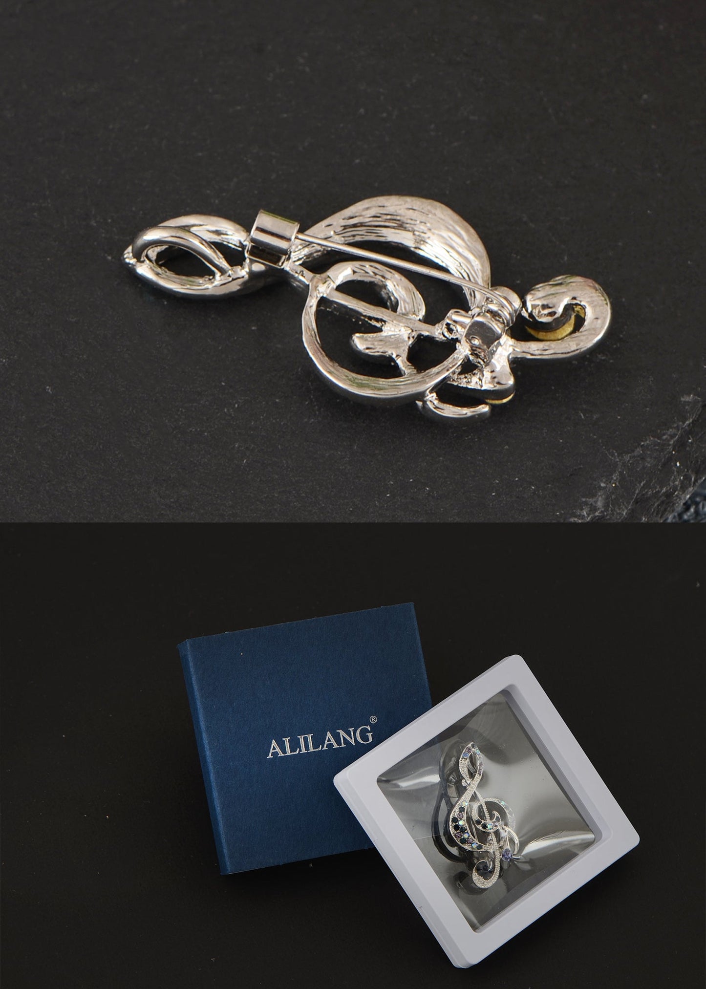 Elegant Rhinestone Crystal Treble Clef Music Note Brooch Pin ¨C for Scarf, Sweater, Wedding, Christmas Costume Accessories