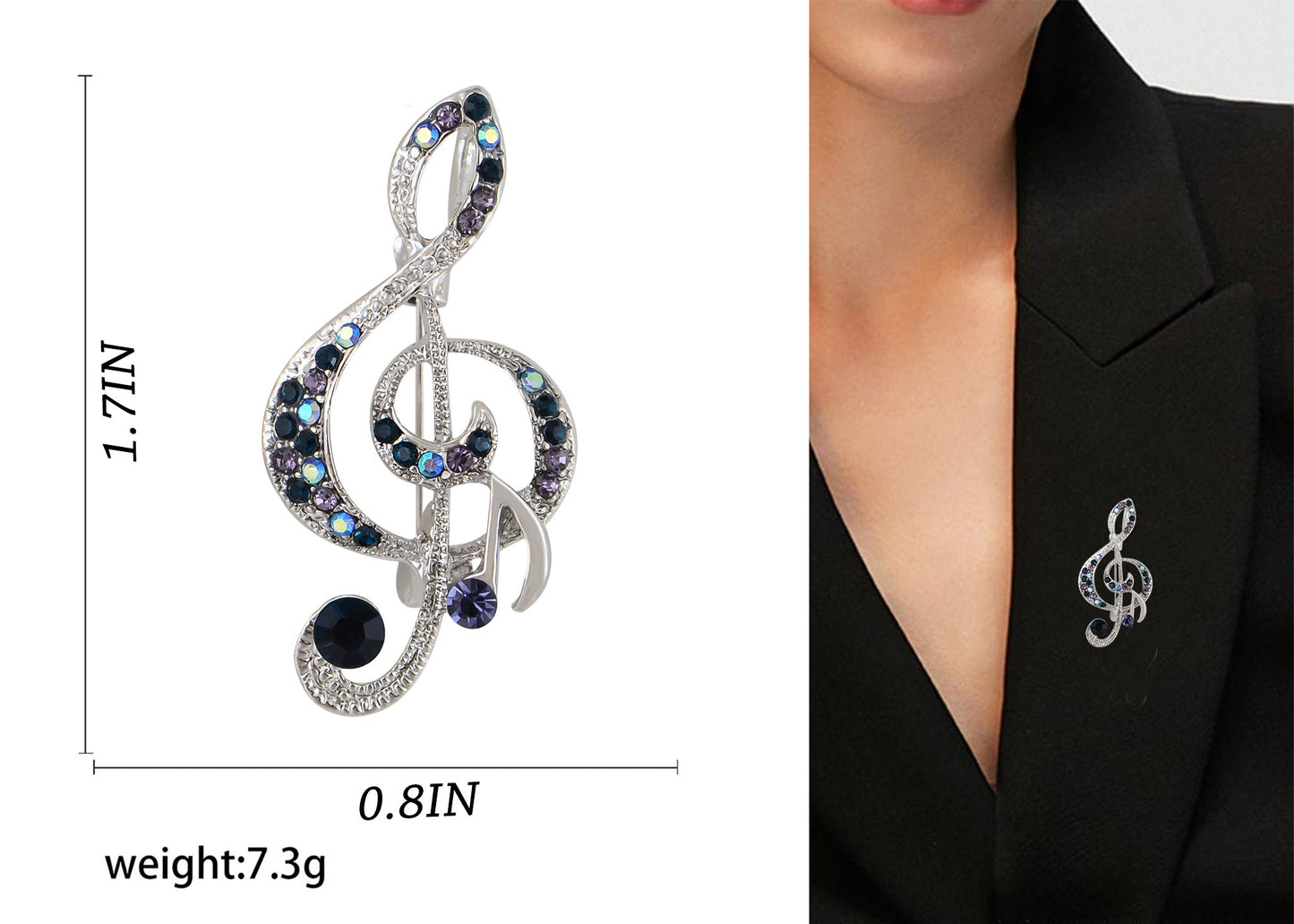 Elegant Rhinestone Crystal Treble Clef Music Note Brooch Pin ¨C for Scarf, Sweater, Wedding, Christmas Costume Accessories