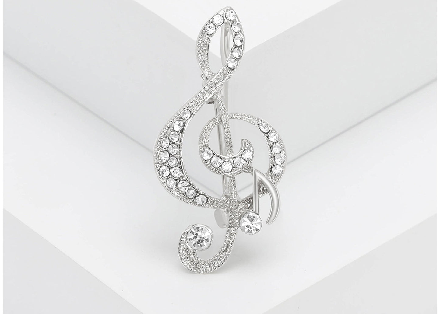 Elegant Rhinestone Crystal Treble Clef Music Note Brooch Pin ¨C for Scarf, Sweater, Wedding, Christmas Costume Accessories