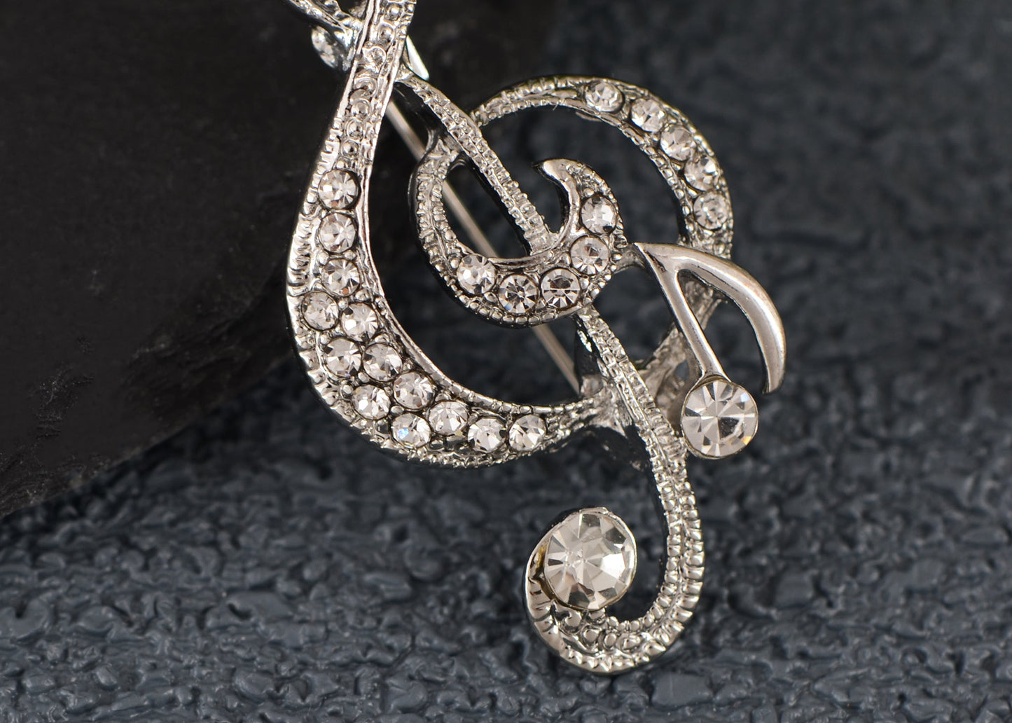 Elegant Rhinestone Crystal Treble Clef Music Note Brooch Pin ¨C for Scarf, Sweater, Wedding, Christmas Costume Accessories