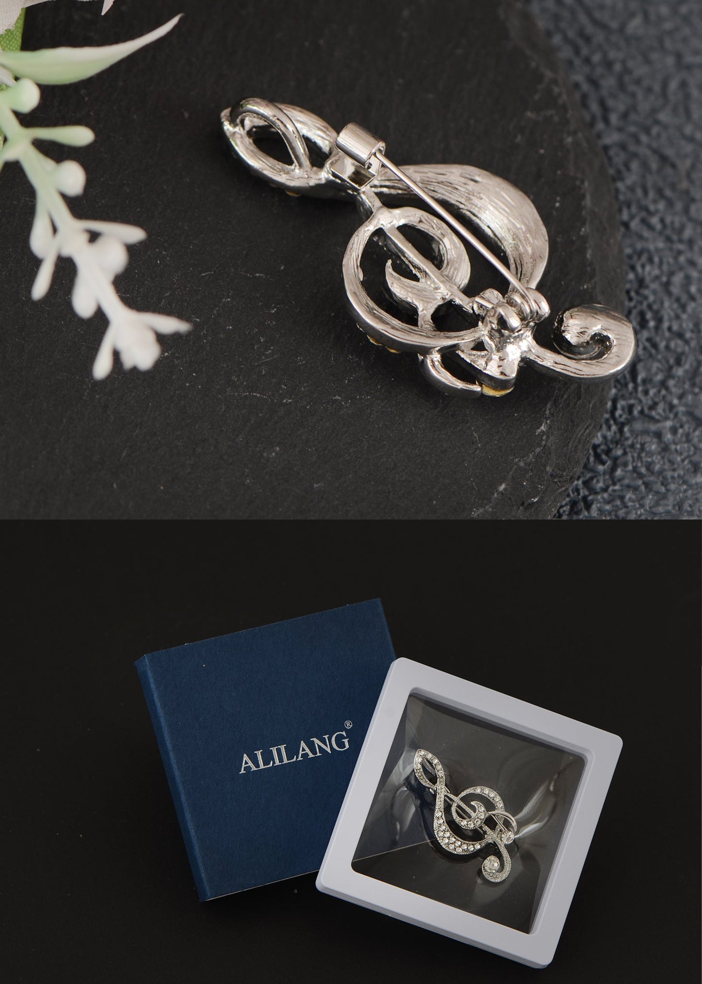 Elegant Rhinestone Crystal Treble Clef Music Note Brooch Pin ¨C for Scarf, Sweater, Wedding, Christmas Costume Accessories