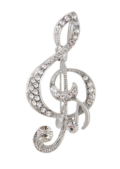 Elegant Rhinestone Crystal Treble Clef Music Note Brooch Pin ¨C for Scarf, Sweater, Wedding, Christmas Costume Accessories