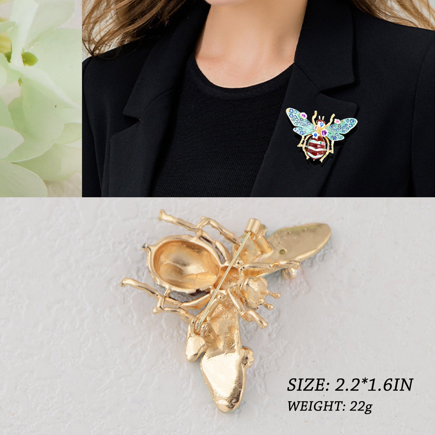Crystal Rhinestone Bee Crystal Rhinestone Brooch Pin - Elegant Enamel Insect Flower Jewelry for Women & Men