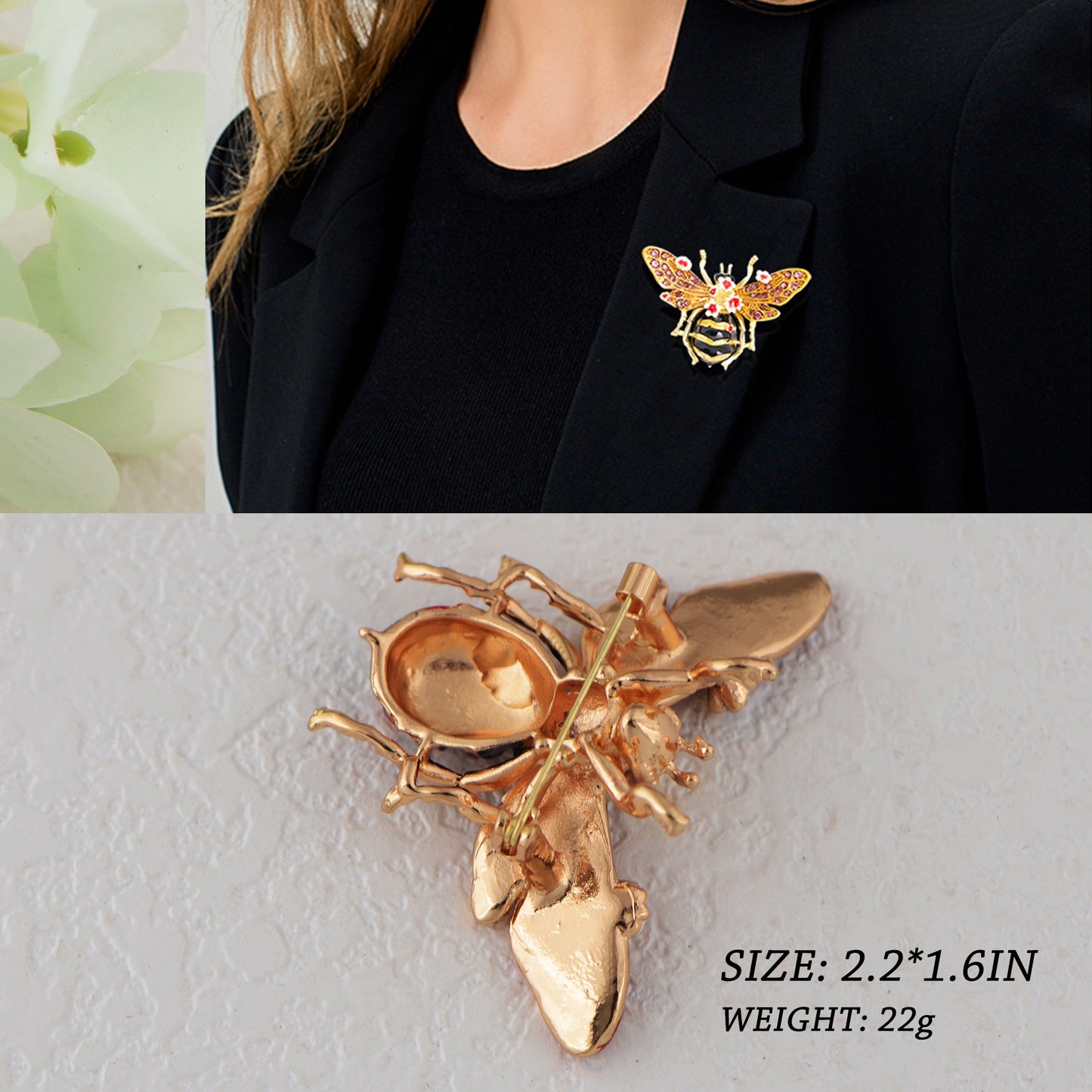 Crystal Rhinestone Bee Crystal Rhinestone Brooch Pin - Elegant Enamel Insect Flower Jewelry for Women & Men
