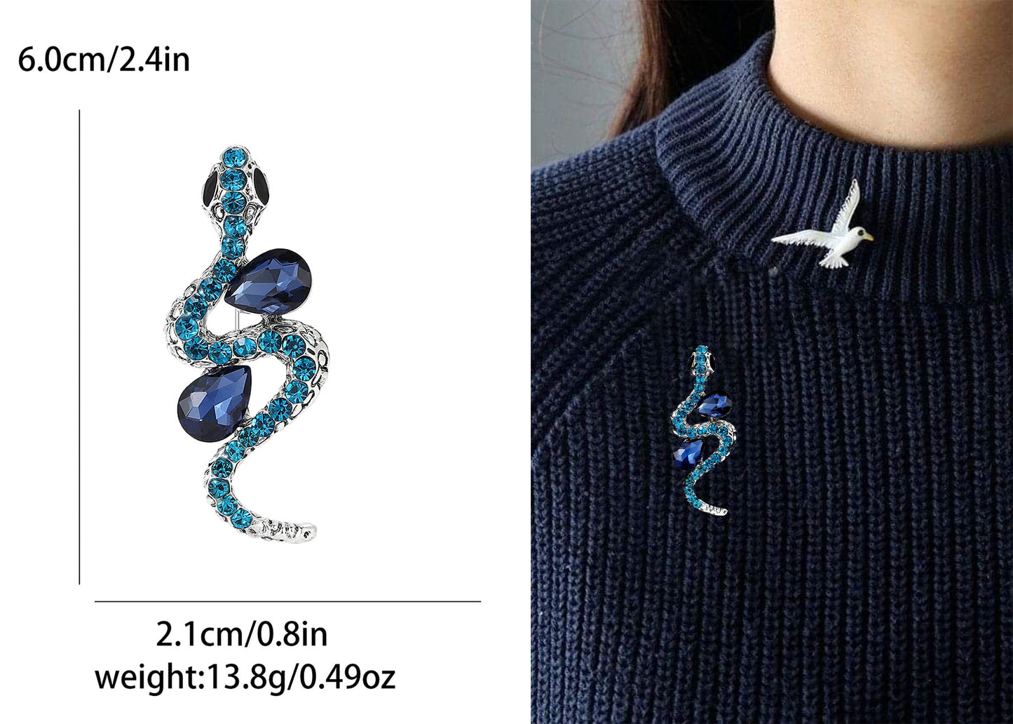 Crystal Rhinestone Snake Brooch Necklace for Halloween and Cosplay