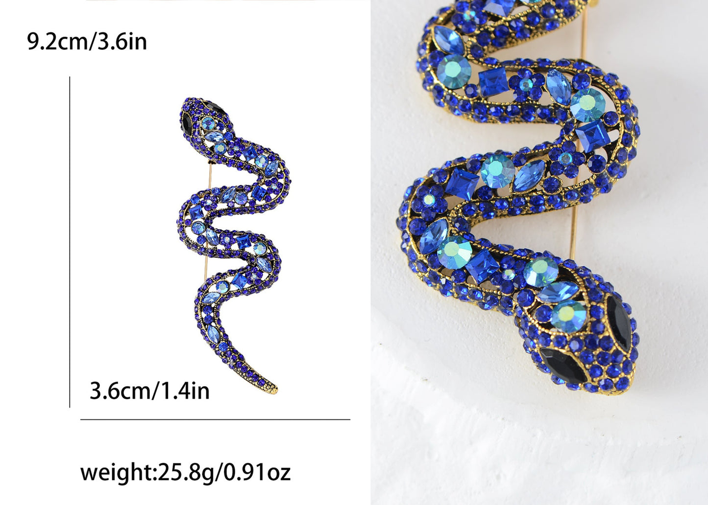 Crystal Rhinestone Snake Brooch Necklace for Halloween and Cosplay