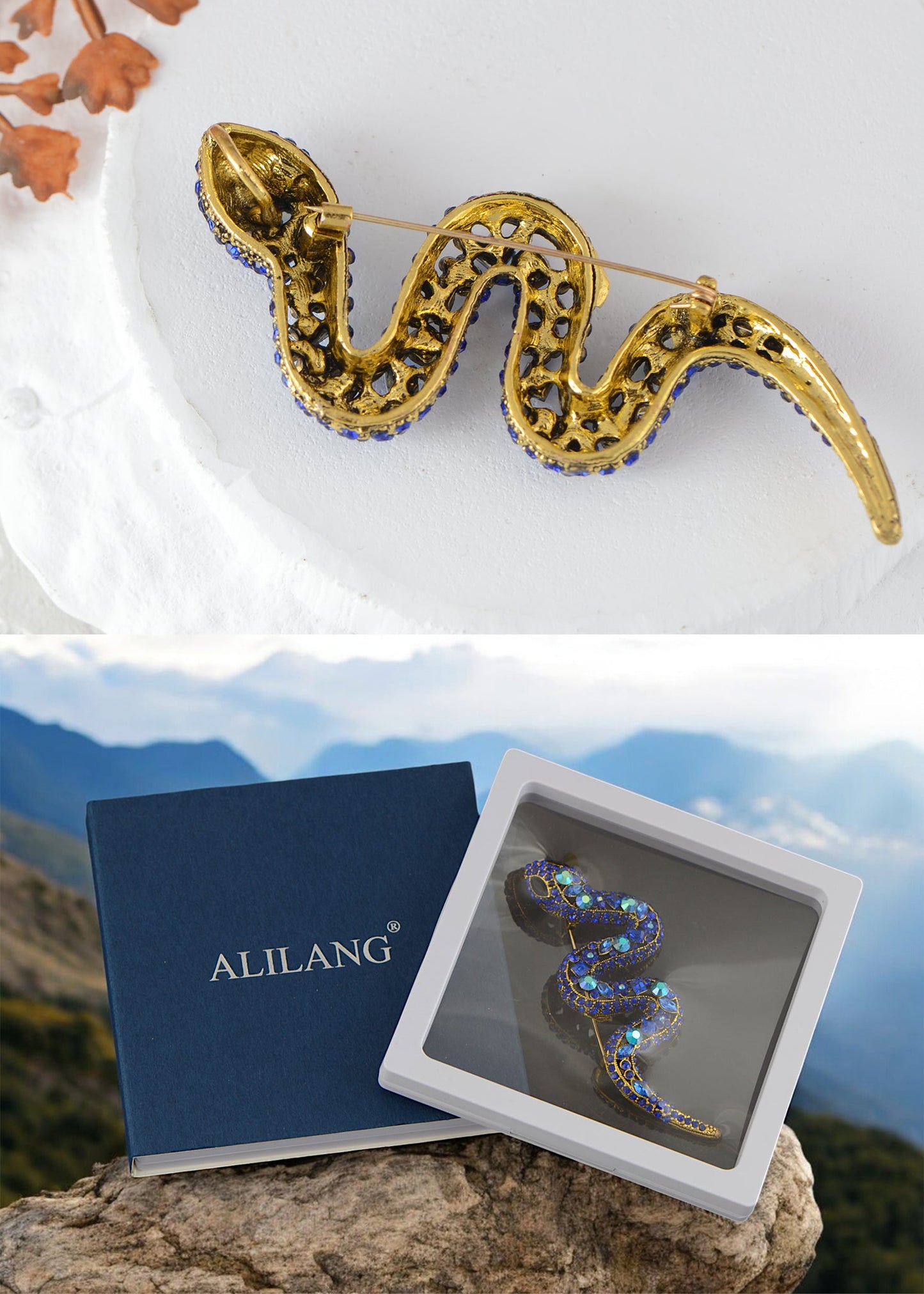 Crystal Rhinestone Snake Brooch Necklace for Halloween and Cosplay