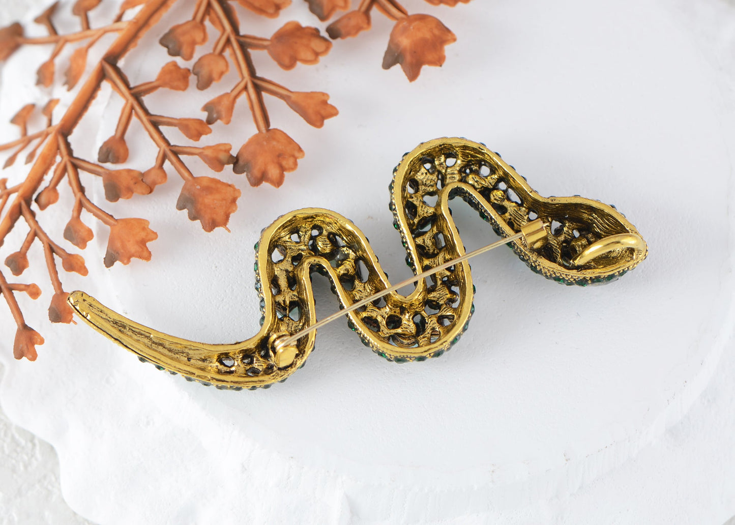 Crystal Rhinestone Snake Brooch Necklace for Halloween and Cosplay