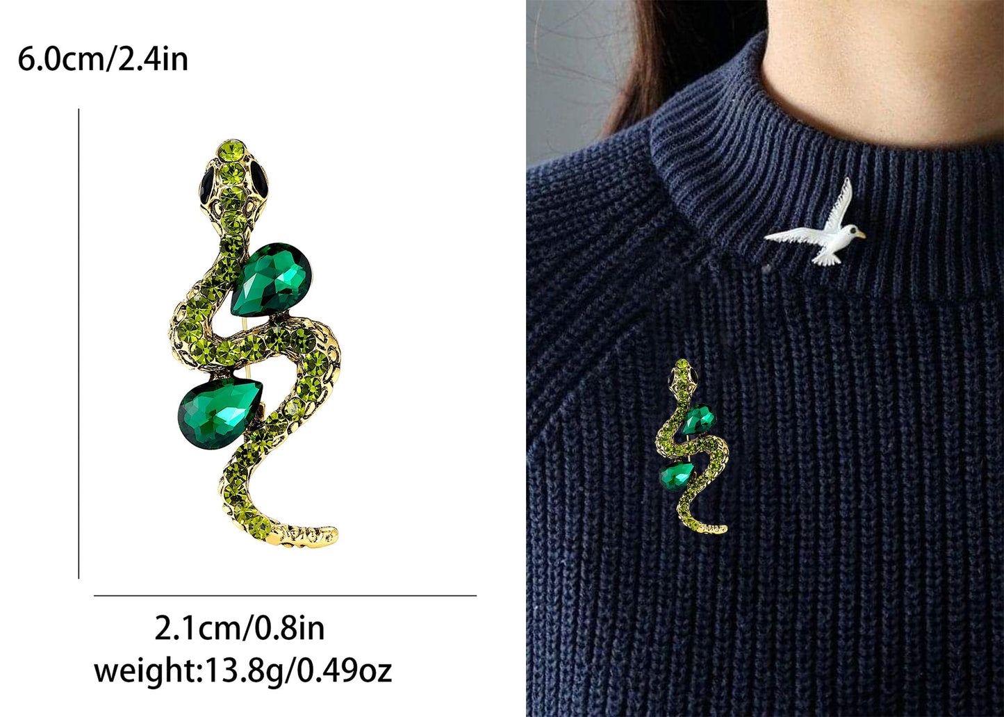 Crystal Rhinestone Snake Brooch Necklace for Halloween and Cosplay