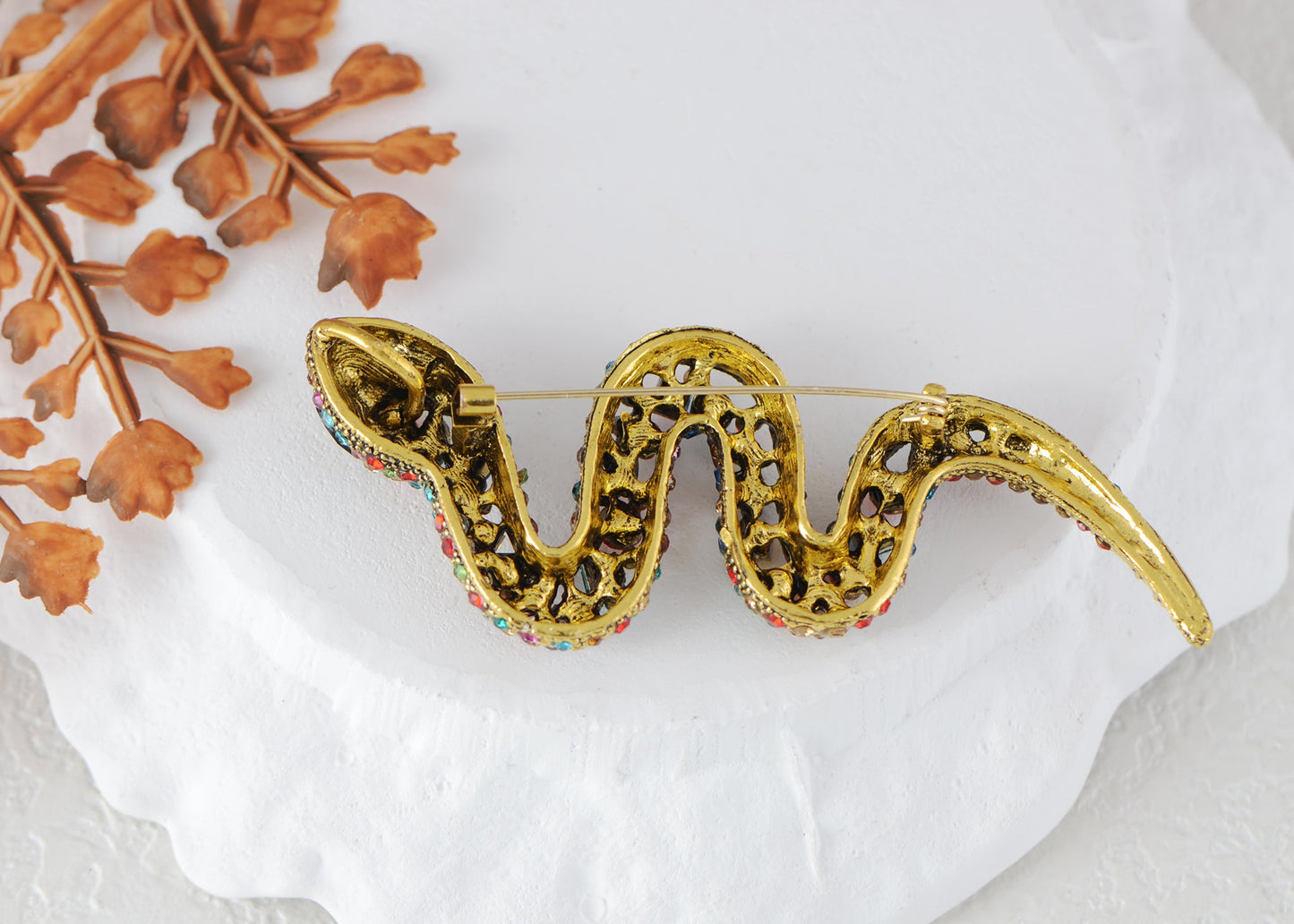 Crystal Rhinestone Snake Brooch Necklace for Halloween and Cosplay