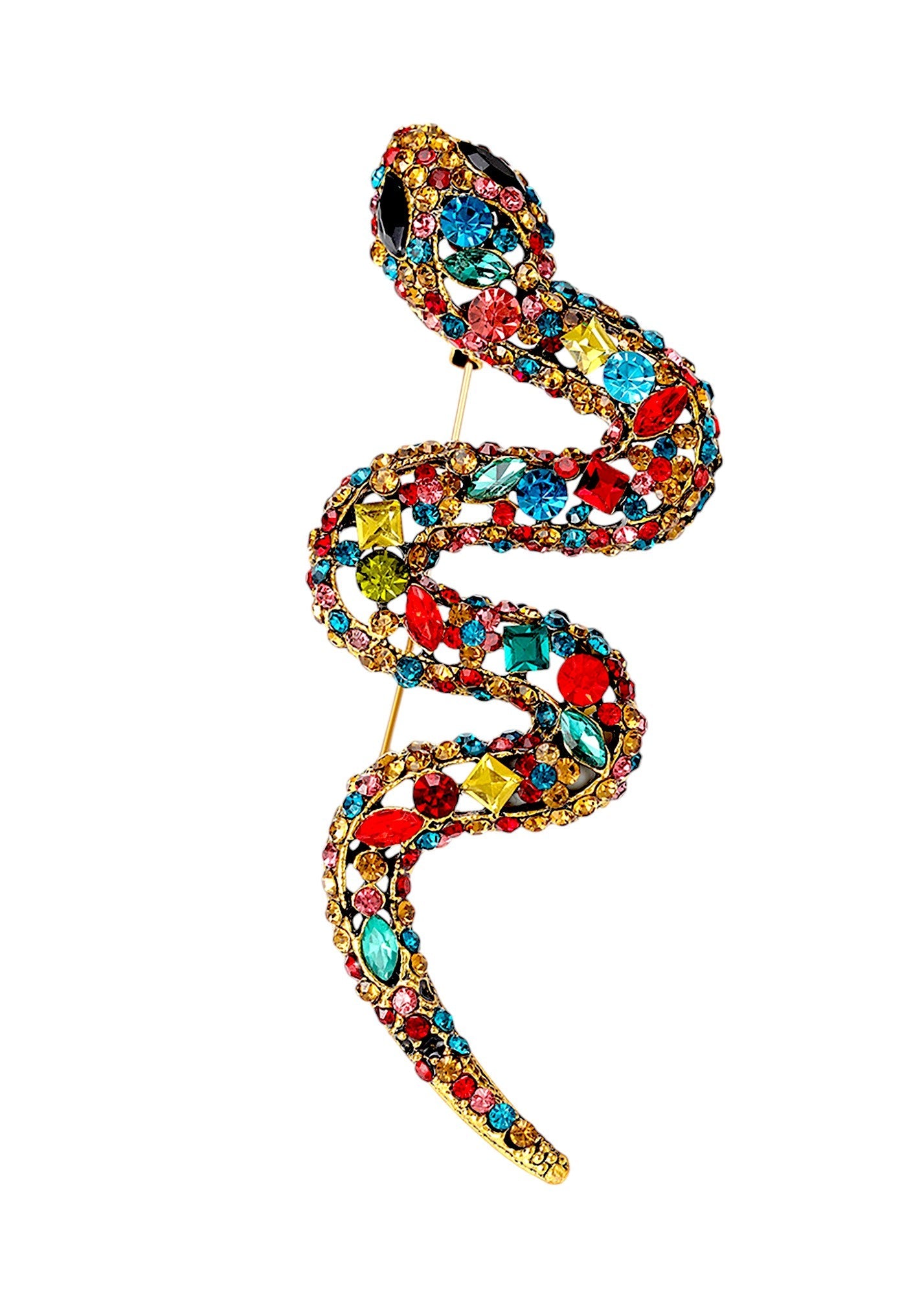 Crystal Rhinestone Snake Brooch Necklace for Halloween and Cosplay