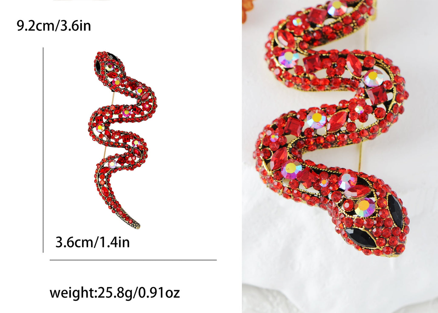 Crystal Rhinestone Snake Brooch Necklace for Halloween and Cosplay