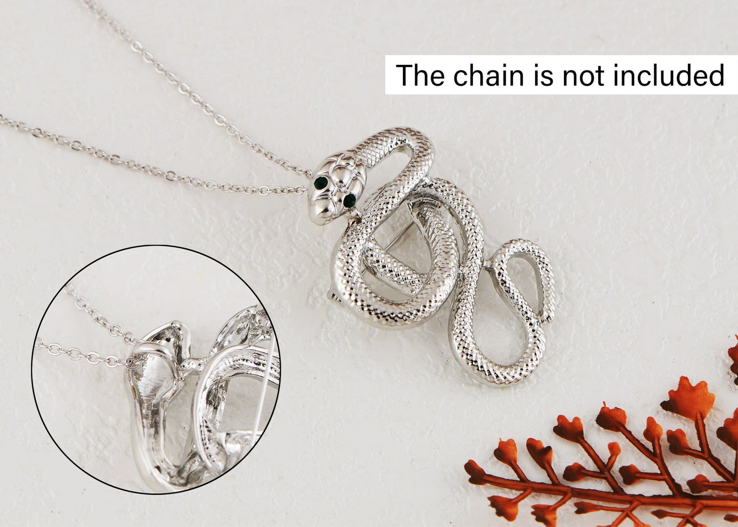 Crystal Rhinestone Snake Brooch Necklace for Halloween and Cosplay