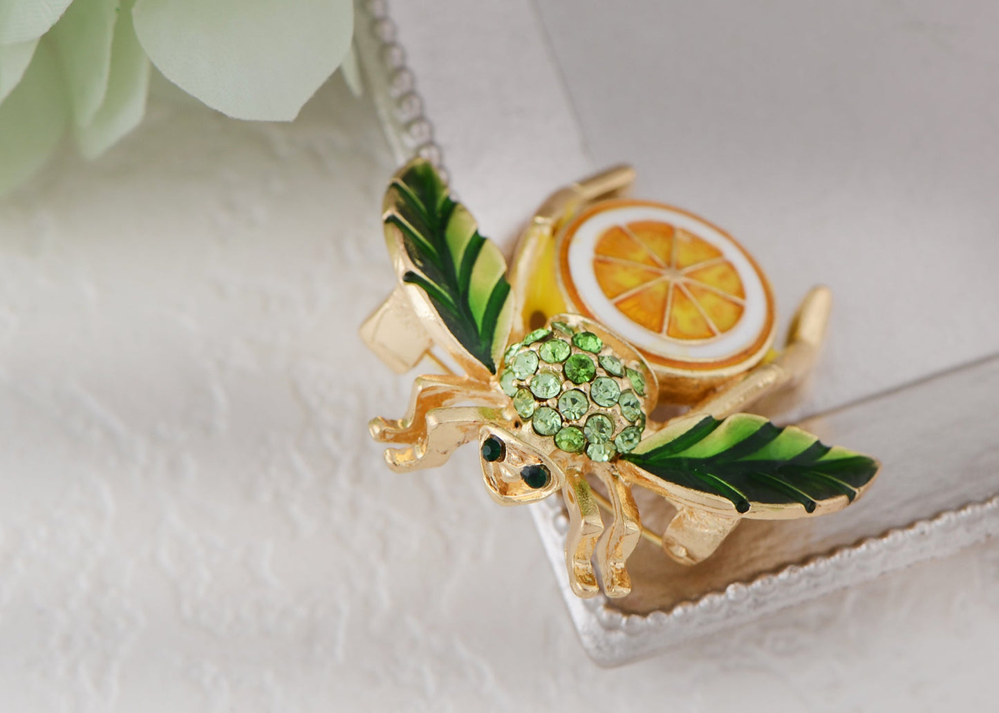 Elegant Crystal Rhinestone Fruit and Bee Brooch - Fashionable Gold Plated Fruit Insect Lapel Pins for Dresses and Accessories