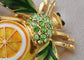 Elegant Crystal Rhinestone Fruit and Bee Brooch - Fashionable Gold Plated Fruit Insect Lapel Pins for Dresses and Accessories
