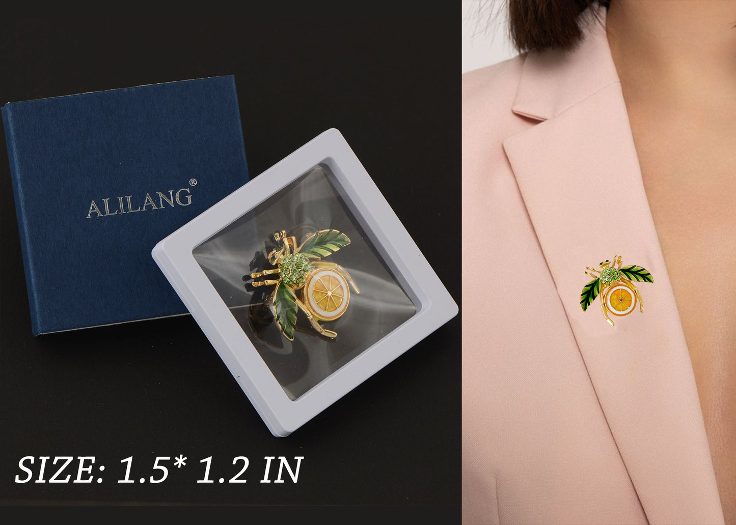 Elegant Crystal Rhinestone Fruit and Bee Brooch - Fashionable Gold Plated Fruit Insect Lapel Pins for Dresses and Accessories