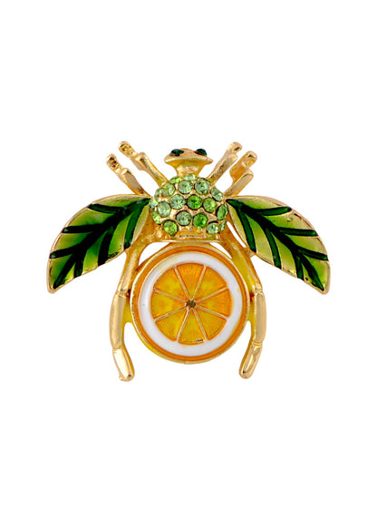 Elegant Crystal Rhinestone Fruit and Bee Brooch - Fashionable Gold Plated Fruit Insect Lapel Pins for Dresses and Accessories