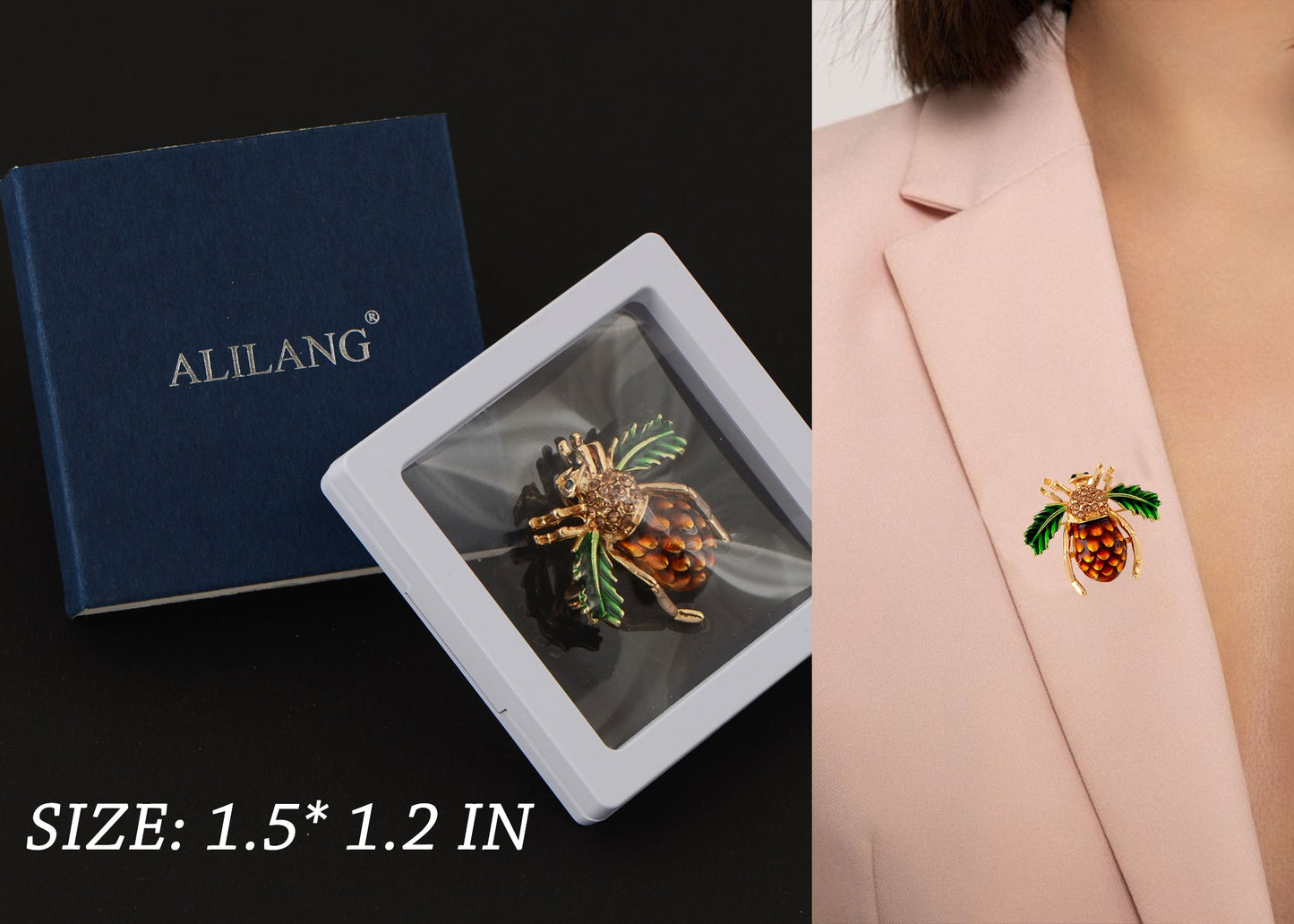 Elegant Crystal Rhinestone Fruit and Bee Brooch - Fashionable Gold Plated Fruit Insect Lapel Pins for Dresses and Accessories