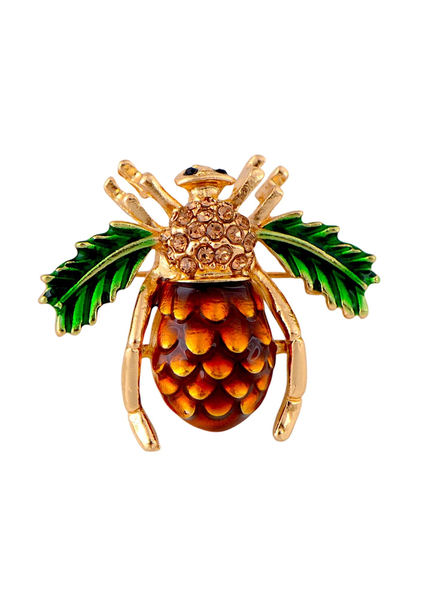 Elegant Crystal Rhinestone Fruit and Bee Brooch - Fashionable Gold Plated Fruit Insect Lapel Pins for Dresses and Accessories