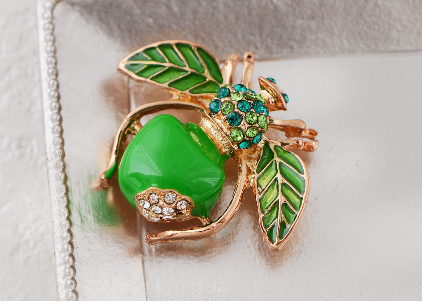 Elegant Crystal Rhinestone Fruit and Bee Brooch - Fashionable Gold Plated Fruit Insect Lapel Pins for Dresses and Accessories