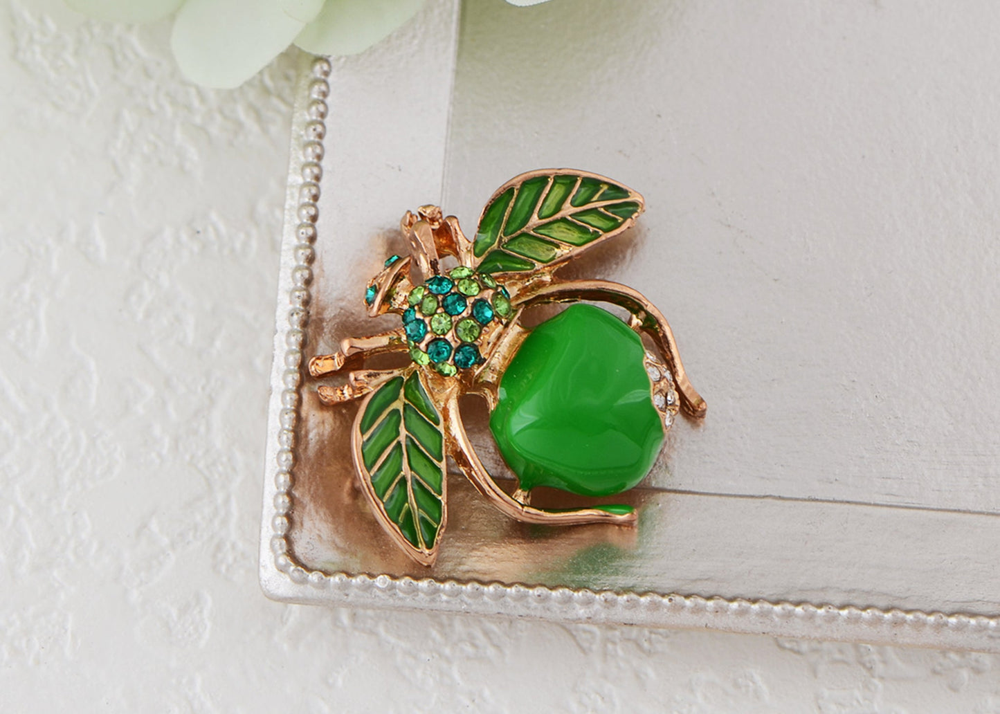 Elegant Crystal Rhinestone Fruit and Bee Brooch - Fashionable Gold Plated Fruit Insect Lapel Pins for Dresses and Accessories