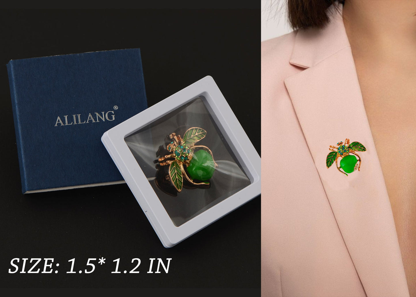 Elegant Crystal Rhinestone Fruit and Bee Brooch - Fashionable Gold Plated Fruit Insect Lapel Pins for Dresses and Accessories