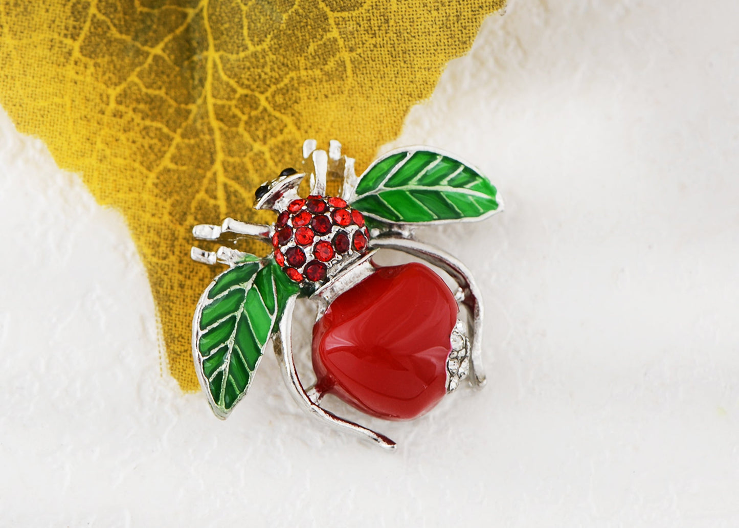 Elegant Crystal Rhinestone Fruit and Bee Brooch - Fashionable Gold Plated Fruit Insect Lapel Pins for Dresses and Accessories