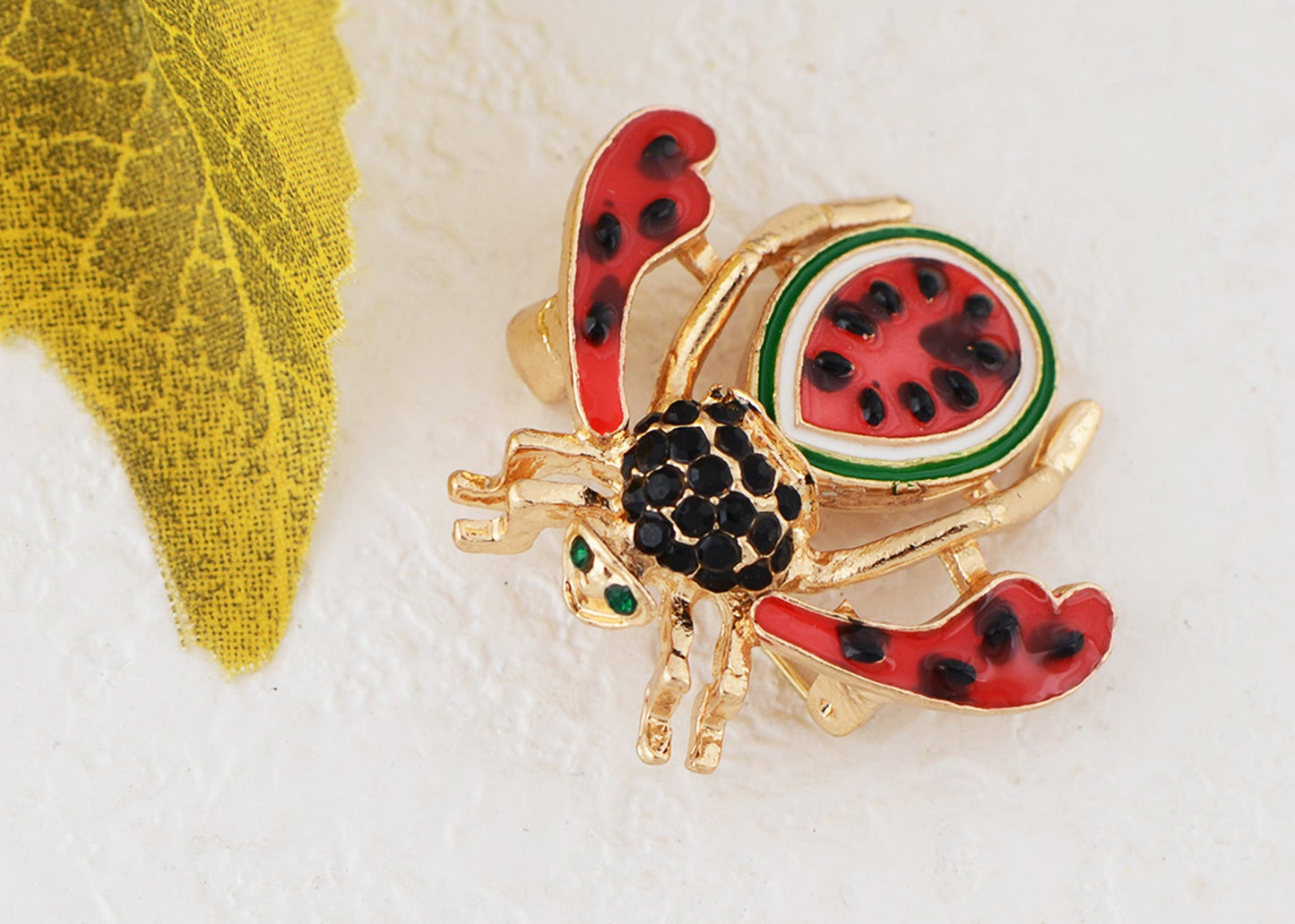 Elegant Crystal Rhinestone Fruit and Bee Brooch - Fashionable Gold Plated Fruit Insect Lapel Pins for Dresses and Accessories