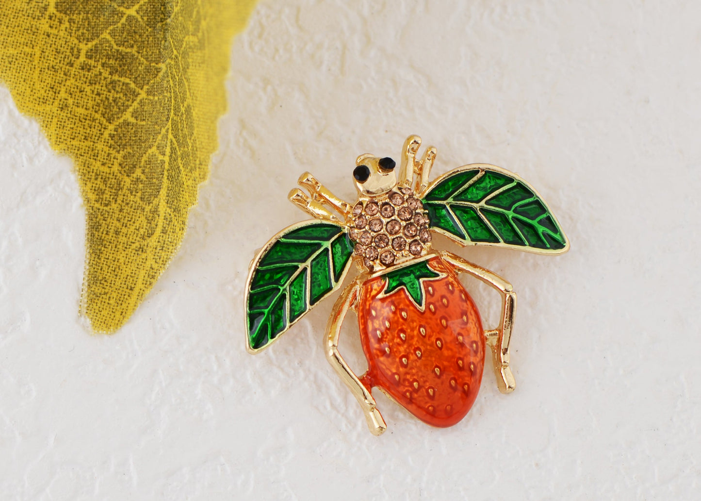 Elegant Crystal Rhinestone Fruit and Bee Brooch - Fashionable Gold Plated Fruit Insect Lapel Pins for Dresses and Accessories