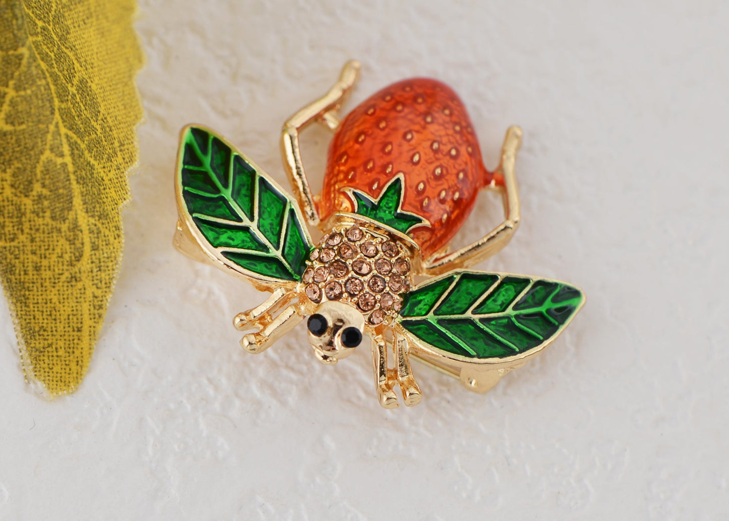 Elegant Crystal Rhinestone Fruit and Bee Brooch - Fashionable Gold Plated Fruit Insect Lapel Pins for Dresses and Accessories