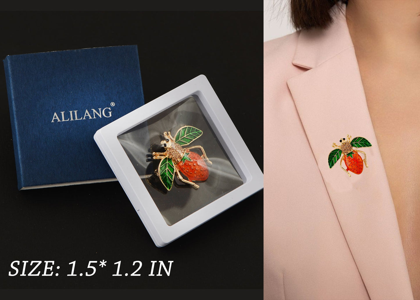Elegant Crystal Rhinestone Fruit and Bee Brooch - Fashionable Gold Plated Fruit Insect Lapel Pins for Dresses and Accessories