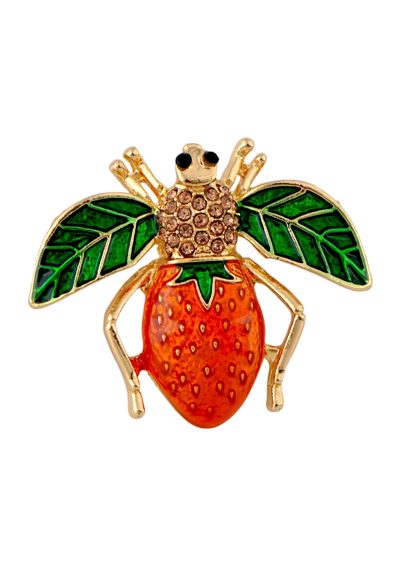 Elegant Crystal Rhinestone Fruit and Bee Brooch - Fashionable Gold Plated Fruit Insect Lapel Pins for Dresses and Accessories