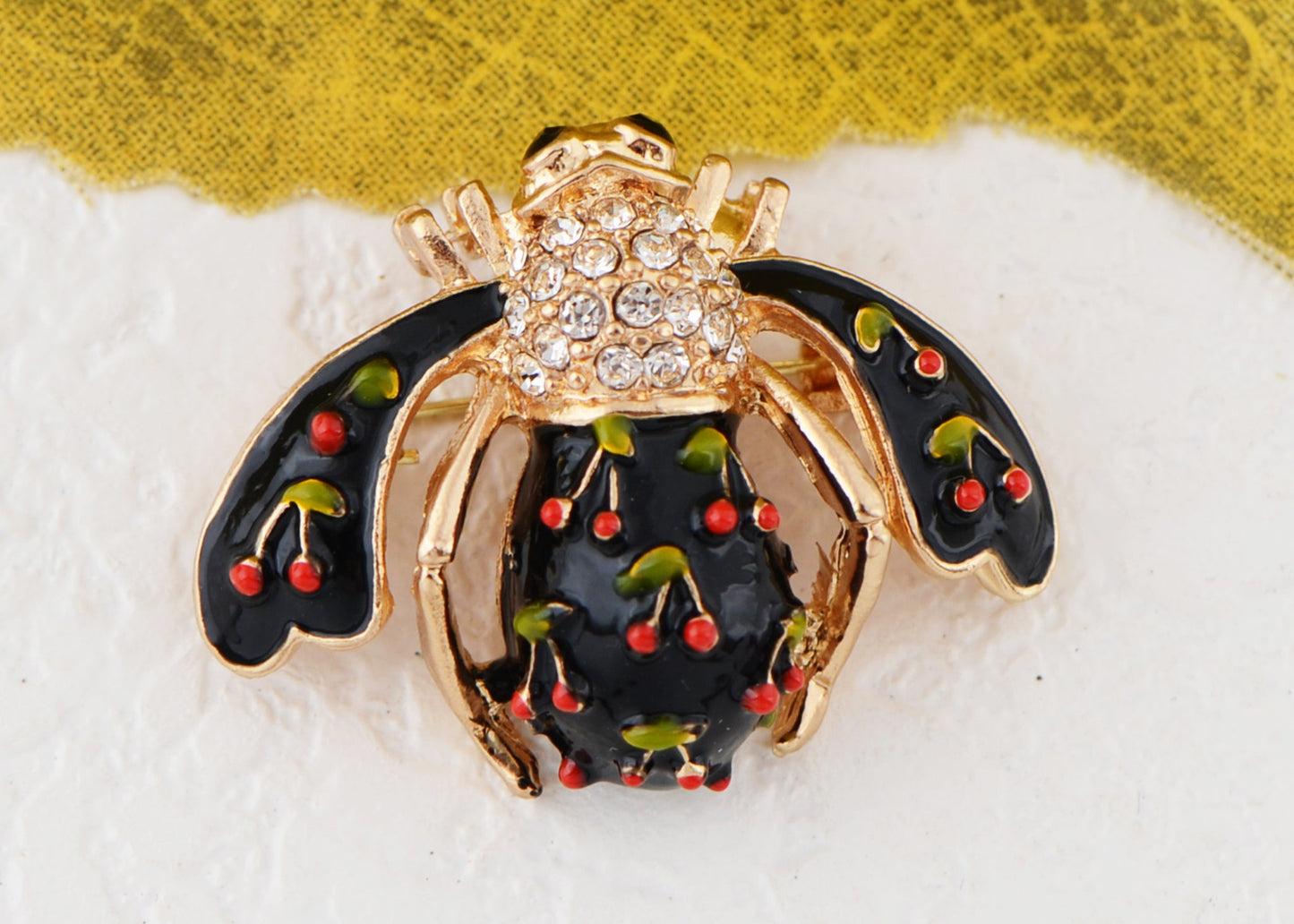 Elegant Crystal Rhinestone Fruit and Bee Brooch - Fashionable Gold Plated Fruit Insect Lapel Pins for Dresses and Accessories