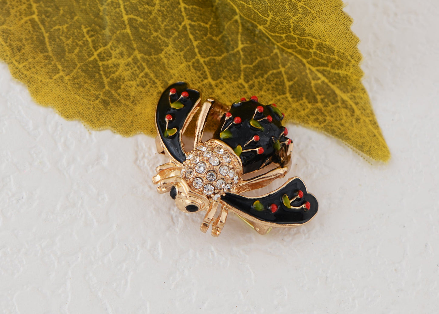 Elegant Crystal Rhinestone Fruit and Bee Brooch - Fashionable Gold Plated Fruit Insect Lapel Pins for Dresses and Accessories