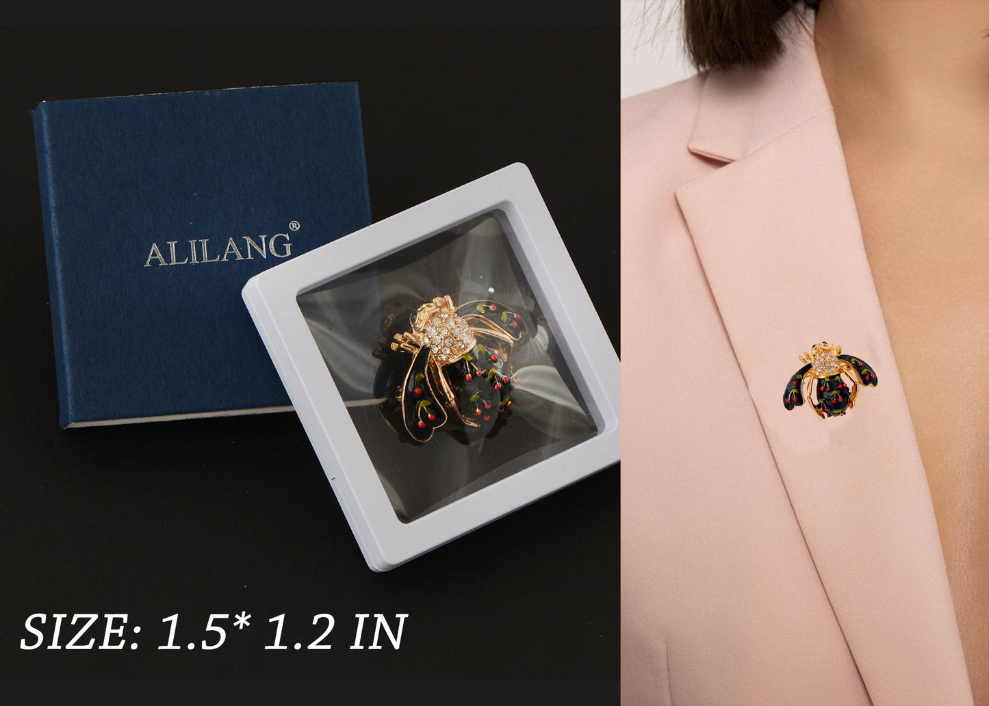 Elegant Crystal Rhinestone Fruit and Bee Brooch - Fashionable Gold Plated Fruit Insect Lapel Pins for Dresses and Accessories