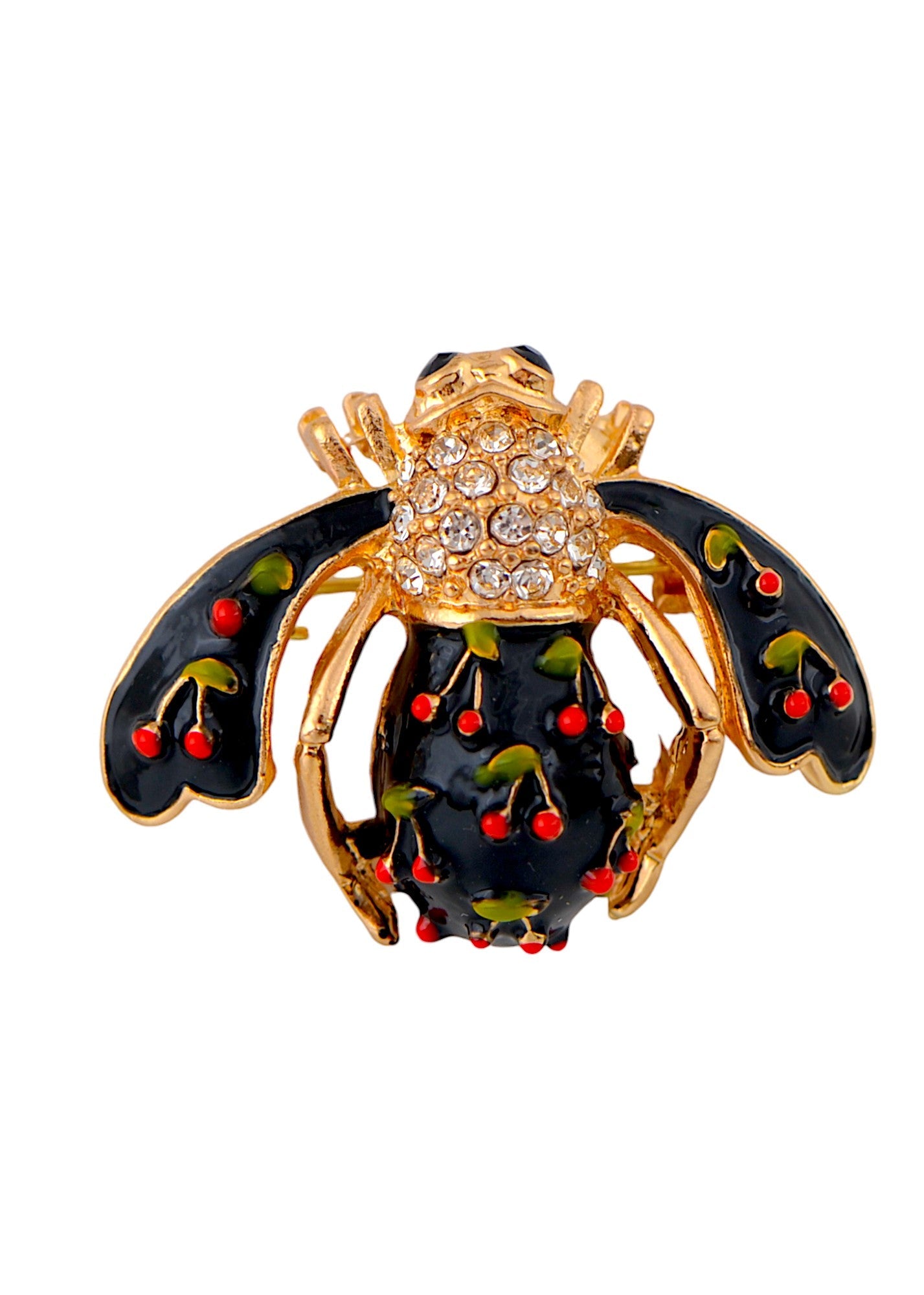 Elegant Crystal Rhinestone Fruit and Bee Brooch - Fashionable Gold Plated Fruit Insect Lapel Pins for Dresses and Accessories