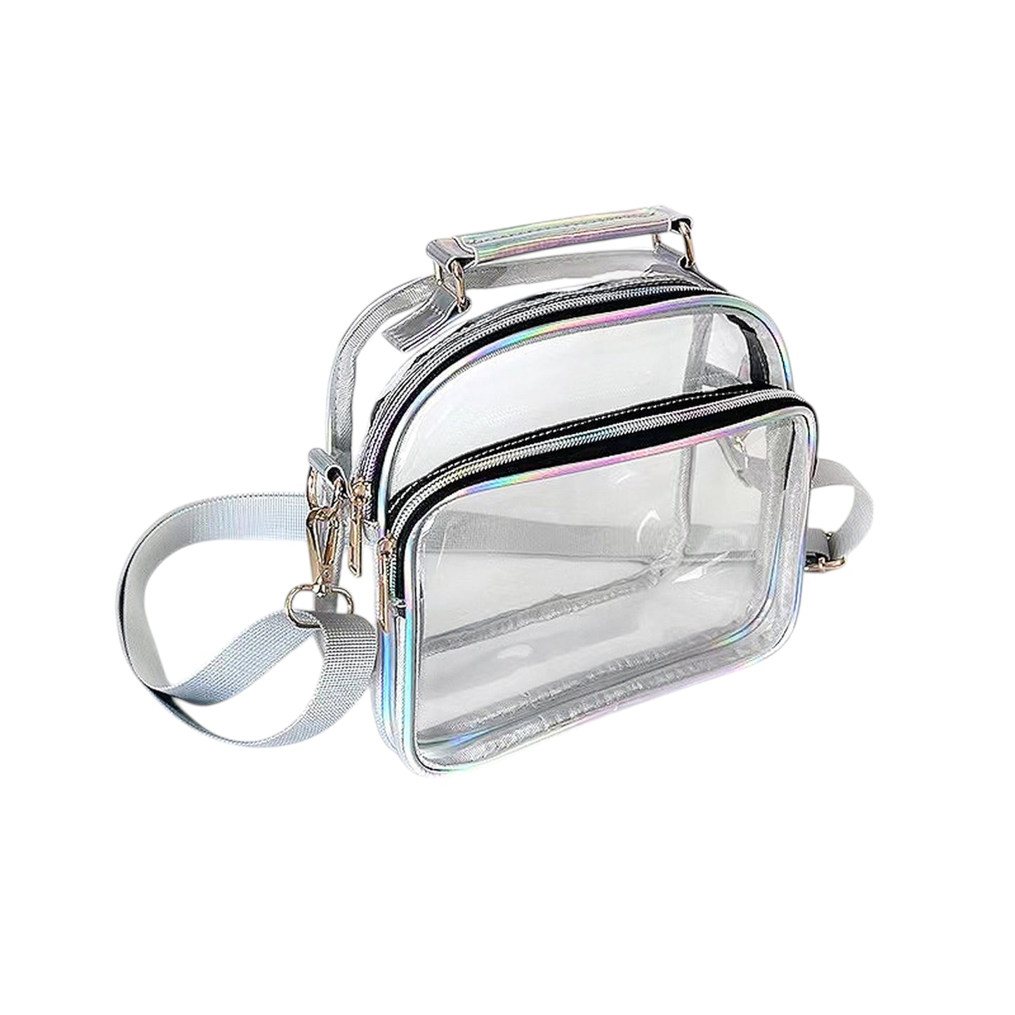 Trendy Clear Transparent Women's Shoulder Bag with Iridescent Trim