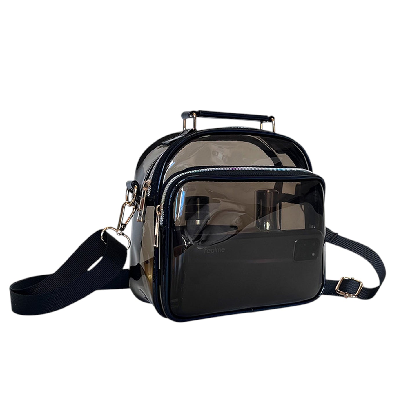 Trendy Clear Transparent Women's Shoulder Bag with Iridescent Trim