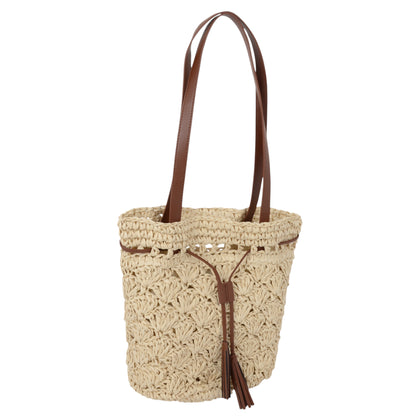 Women's Rustic Straw Shoulder Bag with Leather Accents