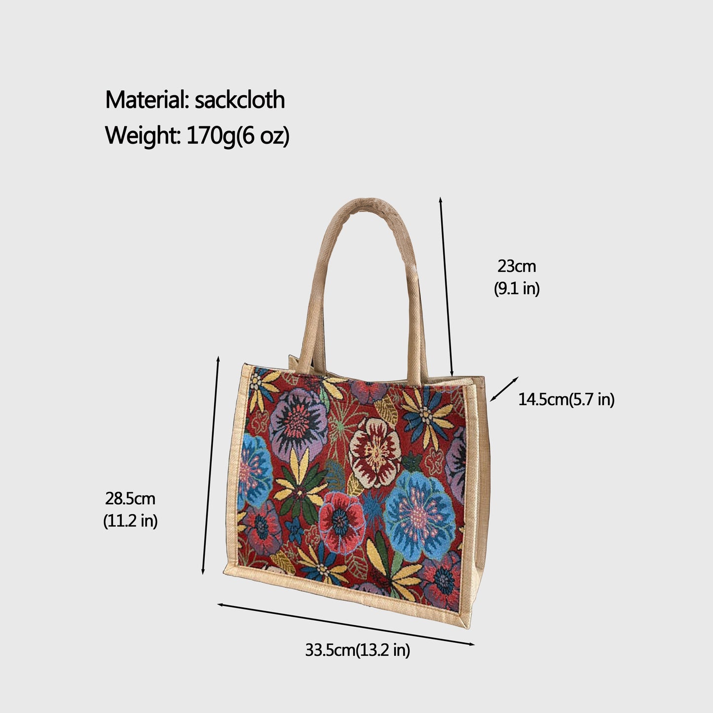 Floral Sackcloth Tote Bag-Lightweight Handbag