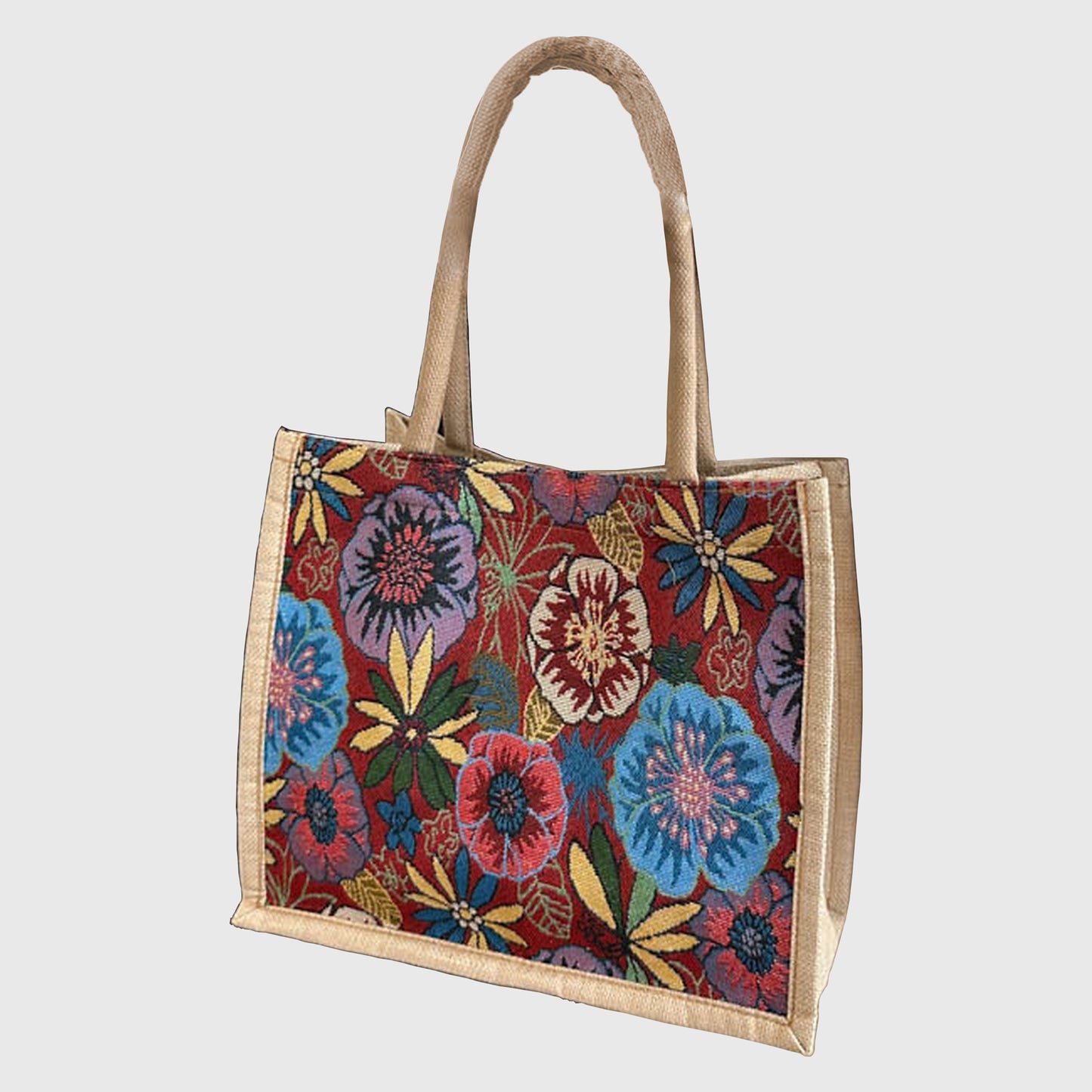 Floral Sackcloth Tote Bag-Lightweight Handbag