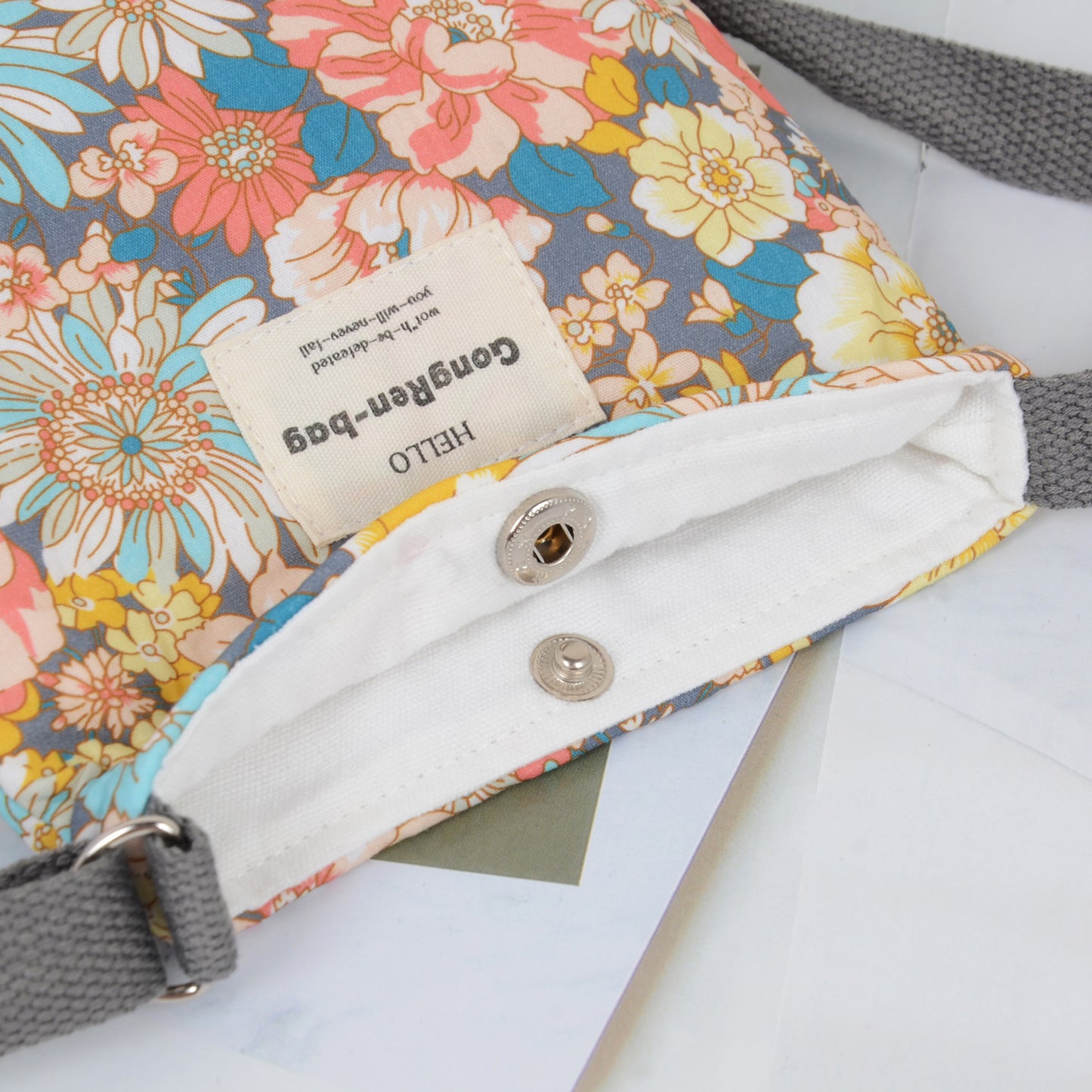 Floral Canvas Crossbody Bag-Colorful Artistic Shoulder Purse