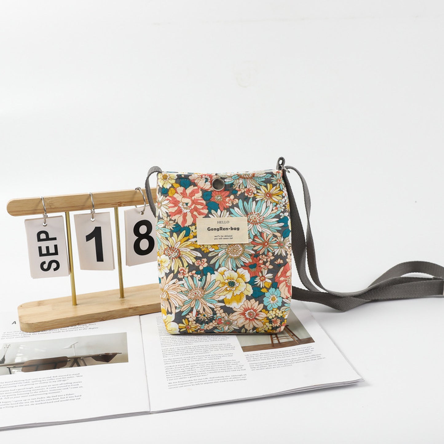 Floral Canvas Crossbody Bag-Colorful Artistic Shoulder Purse