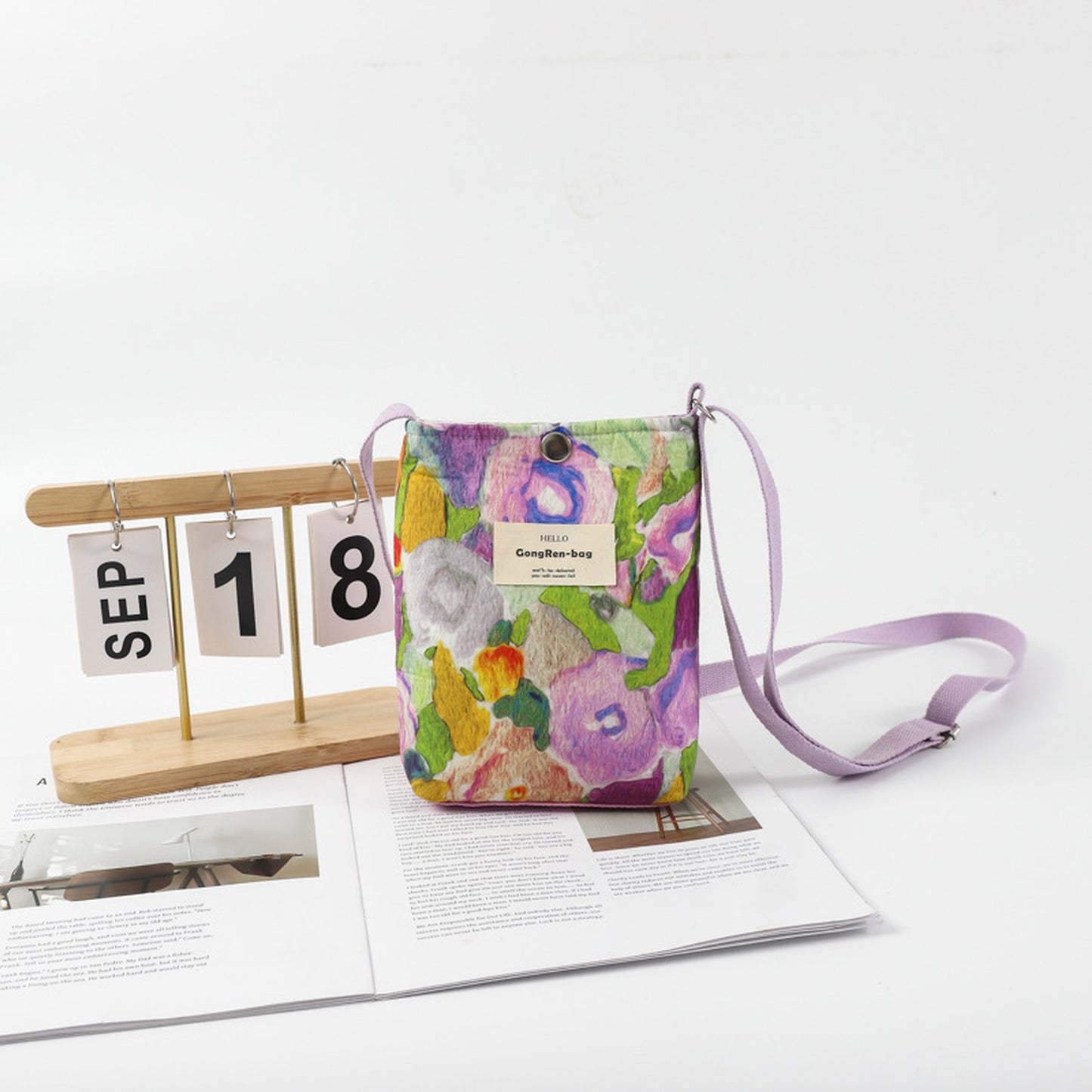 Floral Canvas Crossbody Bag-Colorful Artistic Shoulder Purse