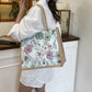Floral Linen-Polyester Tote Bag-Lightweight Floral Print Shopping Bag